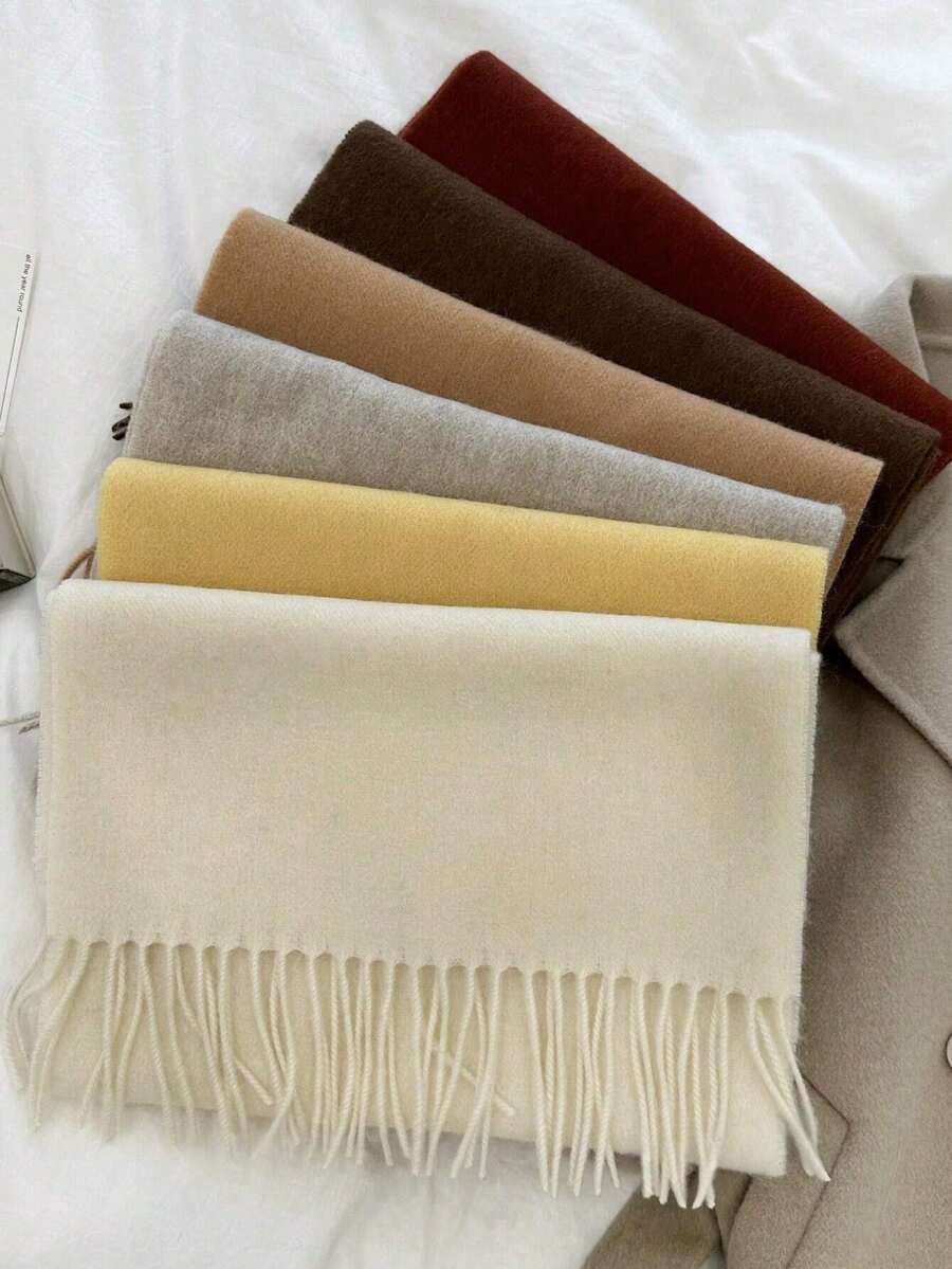 1 Stück klassischer einfarbiger Schal mit Quasten aus 100% Wolle für Damen & Herren, warm, dekorativ, vielseitig, eleganter Business-Stil, geeignet für den Outdoor-Einsatz im Herbst/Winter