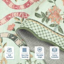 1Pcs Room Decor Modern Washable Scalloped Floral Snake Area Rug For Living Room Indoor Bedroom Foldable Floor Mats, Soft Low Pile Non Shedding Carpets For Offices Non-Slip Runner For Hallway Dorm - Green - View 7