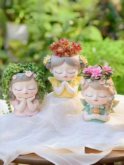 新款仙女可爱魔法精灵女孩多肉小花盆阳台园艺创意景观陶艺收纳花瓶装饰花瓶