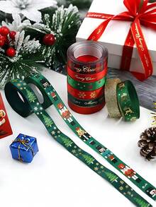1pc Christmas Ribbon,Holiday Grosgrain Ribbon Gift Wrap,Hot Stamping Craft Christmas Ribbon,Gold Red And Green Ribbon Christmas Wreath DIY Gift Wrap Ribbon For Craft Sewing,Bow Hair Accessories Wedding Decorative Ribbon Party Favors (Various Styles)