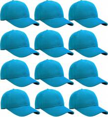 Bulk Lot 12-Pack Adjustable Size Plain Blank Solid Color Baseball Caps - Turquoise - View 7
