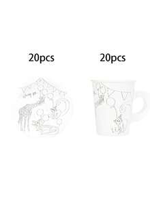 10pcs/20pcs/40pcs DIY Painted Tea Party Cups With Handles, DIY Painted Tea Cup Saucers, Party Set For Snacks, Desserts, Ice Cream, Suitable For Zoo, Wild Animal, Jungle Animal Themed Birthday Party Decorations And Craft Gifts - Multicolor - View 11