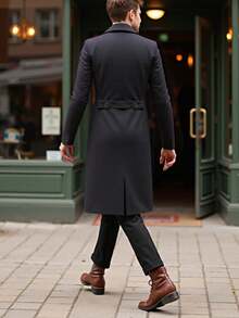 Abrigo largo para hombre de gabardina, abrigos para hombre en colores caqui negro gris con doble fil a de botones, elegante y formal para ocasiones especiales - Negro - Ver 3