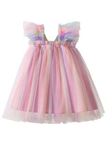 Baby Girl Butterfly Wings Dress For Girls Birthday Party Fairy Tulle Princess Toddler Sleevless Tutu Dresses - Pink - View 2
