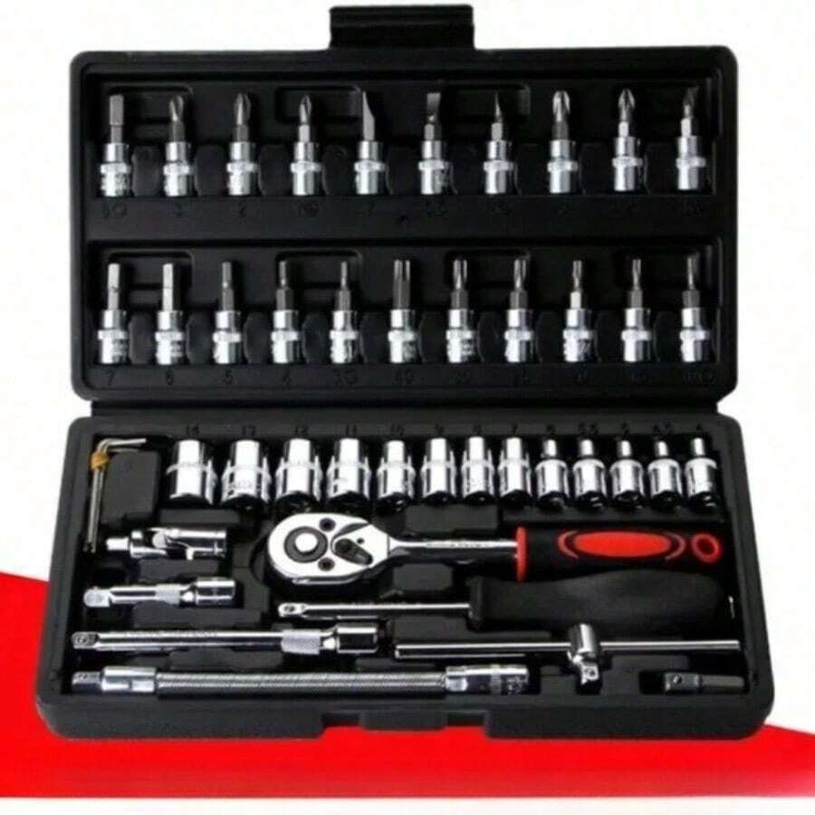 46 Pieces / Set Car Repair Tool Set Household Hand Tool Kit Wrench Screwdriver - Black - View 1