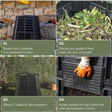 Compost Bin For Garden 480L – Composter With Slatted Design For Aeration, Rainwater Collection, Side Flap & Lid – Outdoor Compost Converter – Frost & UV Resistant - Black - Default - View 5