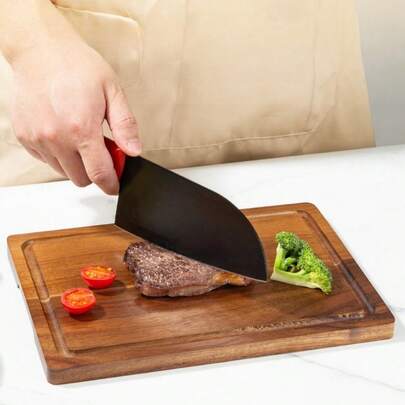 Large/Medium/Small Size Wooden Cutting Board With Non-Slip Base And Grooved Surface, Suitable For Meat, Vegetables, Cheese, Multi-Purpose Food- Cutting Board, Portable, Suitable For Home, Camping, BBQ, Holiday Gifts, Wooden Cutting Board, Carved Wooden Cutting Board, Hardwood Cutting Board