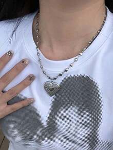 1 chiếc vòng cổ mặt trái tim vĩnh cửu phong cách Harajuku Gothic ngọt ngào, phù hợp cho phụ nữ, trẻ em gái, phụ kiện trang sức Punk cổ điển Y2K, quà tặng cho ngày lễ tình nhân, ngày của mẹ - Bạc - Xem 7