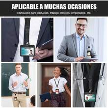 Porta Gafete, Porta Credencial Gafete con Cordón, Porta Gafete de Retráctil, Mosquetón Retráctil y Correa de Cordón Desmontable, Para Tarjetas de Empleado(Negro2-ABS) - Negro2-ABS - Ver 7