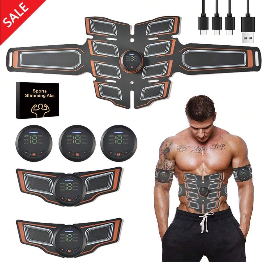 ABS Stimulator Workout Equipment, Ab Machine USB Rechargeable Gear For Abdomen/Arm/Leg, Strength Training Equipment For Men And Women - Orange - Visa 1