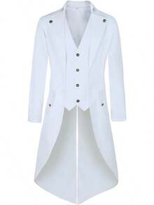 Mens Pirate Coat Steampunk Jacket Tailcoat Renaissance Jacket Halloween Hatter Costume - White - View 8