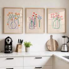 Frameless, 3 Pieces/Set Of Minimalist Lines, Plants, Flowers, Wall Art Decorative Paintings, Abstract Plant Flower Art Canvas Posters, Modern Prints, Room Decorative Hanging Paintings, Living Room Art Decorative Illustrations, Modern Home Wall Art Decorative Prints, Ideal Home Gift Creativity, Suitable For Living Room Study Bedroom Corridor Art Decorative Paintings