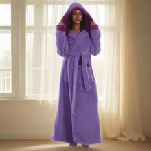 New Autumn/Winter Hooded Robe, Unisex Casual Loose Warm Fleece Bathrobe, Sleepwear, Soft Plush Long Sleeve Robe For Lounging