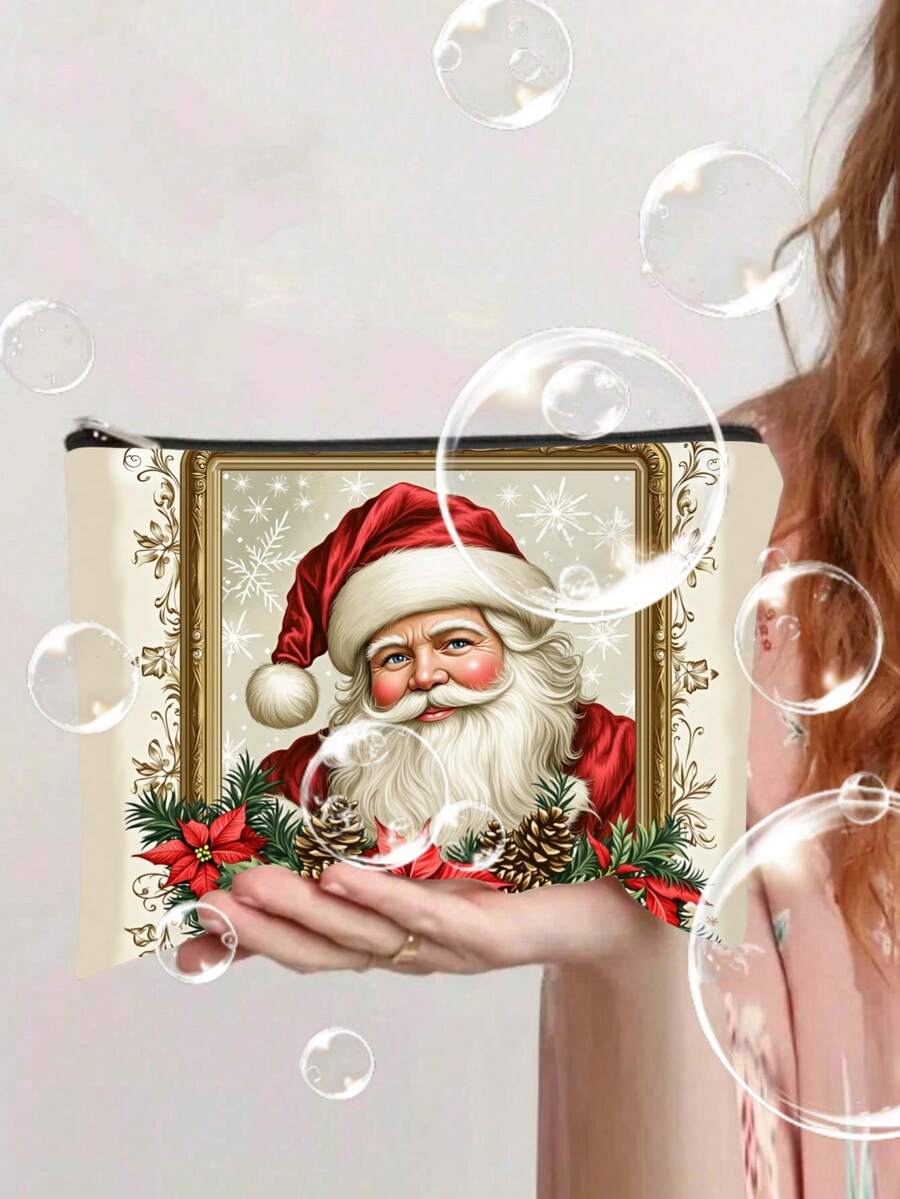1/3/12pcs Vintage Santa Claus & Pine Cone Snowflake Print Cosmetic Bags - Lightweight Zipper Makeup Pouch, Polyester Travel Toiletry Organizer With Double-Sided Vivid Print, Suitable For Holidays, Parties, Travel, Ideal Gift For Women, Compact & Elegant Pattern Design Handheld Makeup Bag,Makeup Pouch,Cosmetic Bag,Travel Essential,Large Capacity,Large Makeup Bag,Christmas Gifts,Pouch,Travel,Gifts For Women,Women's Necessaire,Travel Essential,Pouch,Clutch / Small Handbag,Necessaire,Makeup Organizer,Makeup Organize,Pouch,Brush Holder,Mini Pouch,Large Capacity Pouch