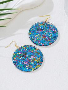1 par de pendientes colgantes redondos retro con geometría multicolor y brillo, accesorio versátil para vacaciones, fiestas y regalos - Azul - Ver 3