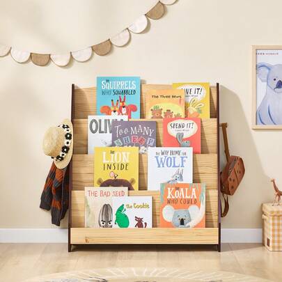 SoBuy KMB32-W Children's Bookcase Children's Shelf Newspaper Rack With 4 Shelves Storage Shelf For Children Bookcase Hanging Shelf White W X H X D Approx.: 80 X 88 X 30 Cm