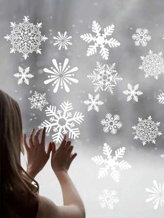 Holiday 114 Snowflake Window Stickers - Electrostatic White Snowflakes For Christmas And Winter Door Decorations.Snowflake Window Stickers With Christmas Decorations And White Electrostatic Glass Stickers For The Background Of Winter Cabinets
