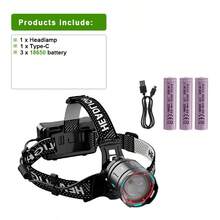800W High-Power LED Headlight USB Rechargeable Remote Flashlight Ultra-Bright Long-Distance Tactical Light Infrared Sensor Fluorescent Flashlight Suitable For Camping, Cycling, Hiking, Night Climbing, Fishing And Hunting Light - Black - View 12