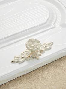 2pcs Ivory White Cabinet Handles, European Style Lacquered Cabinet Door Knobs, Modern Furniture Large & Small Pull Handles, Rose Flower Single Hole Cabinet Door Handles, Drawer Pulls, Ivory White, Rose Gold, Modern Minimalist European Style