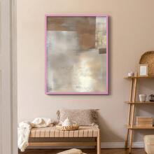 1pc Restickable Framed Modern Rustic Abstract Art Print, Wood Frame, Soft Geometric Shapes, Textured Brushwork, Contemporary Neutral Tones, Statement Wall Art Home Decor, Wall Art For Living Room, Entryway, Bedroom Art, Made In USA, Ready To Hang Art Prints - Pink - View 5