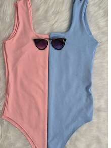 KIT OF 2 PLUS SIZE BODYSUITS IN SUPLEX MESH FOR WOMEN'S FASHION - LIGHT BLUE/BABY PINK - View 2