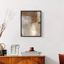 1pc Restickable Framed Modern Rustic Abstract Art Print, Wood Frame, Soft Geometric Shapes, Textured Brushwork, Contemporary Neutral Tones, Statement Wall Art Home Decor, Wall Art For Living Room, Entryway, Bedroom Art, Made In USA, Ready To Hang Art Prints - Black - View 10