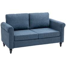 HOMCOM Vintage Loveseat, Upholstered Love Seat Furniture, Chenille-Feel Fabric 2 Seater Sofa Couch With Rolled Arms, Gourd-Shaped Rubber Wood Legs For Living Room, Dark Blue - 藏蓝色 - 查看 9