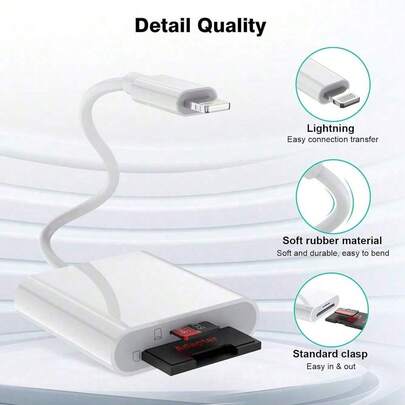 1pc 2-In-1 SD/TF Card Reader Compatible With IPhone 17 Pro Max/17 Pro/17 Air/17/16/15/14/13/12/11/XS/XR/8/7/6, S25/S24/S23/S22/S21, IPad, Laptop Series