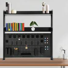 CNCEST Desk Pegboard, Clamp On Desk Organizer Shelf, Desktop Bookshelf Storage Shelves, Privacy Panel For Home Office Dorm Gaming Desk, Carbon Steel, 39.4" X 37.4", Black - 黑色 - 查看 8