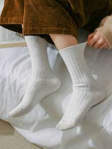 3 Paar Damen Dicke Warme Socken, Einfarbig Dicker Diamant Muster Vielseitige Haus/Innen Socken - Ungeformtes Körbchen - Übersicht 4