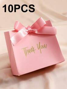 5/10pcs Kraft Paper Mini Gift Bags/Boxes, Foil Thank You Pattern Design With Gold Ribbon Bow, Suitable For Wedding, Valentine's Day, Birthday Party, Holiday Small Gifts Packaging, Halloween Candy, Snacks, Christmas Gifts, Christmas Tree Decor - Thank You Box - View 12