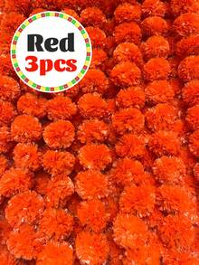1 pieza/2 piezas/3 piezas/4 piezas Guirnalda de caléndula para decoración, 5 pies de largos hilos rojos artificiales de flores de caléndula para decoración del hogar para Diwali, Pooja, Día de los Muertos, bodas y eventos navideños