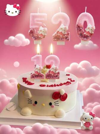  1 纪念版收藏品 Sanrio Hello Kitty DIY 数字拼接闪亮生日蜡烛 - 由渐变蜡制成，豪华数字蜡烛，节日气氛，字母形状编号，适用于节日庆典、派对、纸杯蛋糕和蛋糕装饰