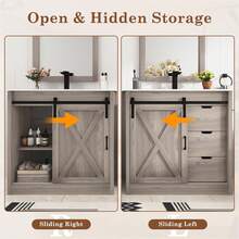 24/36/47 Inch Bathroom Vanity With Sink & Faucet & Mirror, Farmhouse Bathroom Vanity Cabinet Set With Sliding Barn Door & Drawers, Small Single Bath Storage Vanity Sink - 灰色 - 查看 7