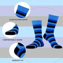 Men's Funny Novelty Crazy Pattern Dress Socks For Gifts - 藍/紅/黑/多色條紋-12米 - 查看 7