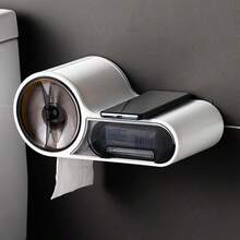 Wall-Mounted Waterproof Toilet Roll Holder, Bathroom Tissue Box With Phone Shelf & Storage Compartment - Default - View 1