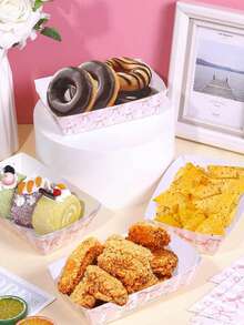 24 Peças Bandejas de Papel para Alimentos com Laço Rosa, Bandejas com Laço, Suprimentos para Festa de Aniversário, Porta-Lanches de Pipoca e Batatas Fritas, Decorações de Festa de Casamento Individuais, Adereços para Fotos com Laço Rosa, Pratos Descartáveis para Cachorro-Quente e Milho, Adequados para Festa de Aniversário, Carnaval, Banquete e Piquenique ao Ar Livre, Festa de Natal e Ação de Graças