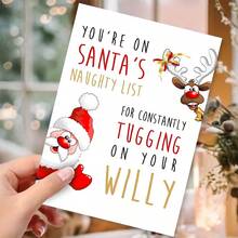 1 pièce Carte de vœux de Noël humoristique, design de la liste des vilains du Père Noël et des rennes, carte de fête en papier, avec enveloppe, pour les amis, la famille, les enseignants, les élèves, les voisins, destinataire universel, Noël et occasions spéciales