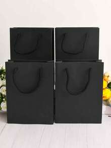 5/10 Stücke schwarze Geschenktüten mit Griffen, Kraftpapier-Einkaufstüten mit Griffen, Papiertüten für Partys, Einkäufe, Hochzeiten, Geburtstage, Abschlussgeschenke