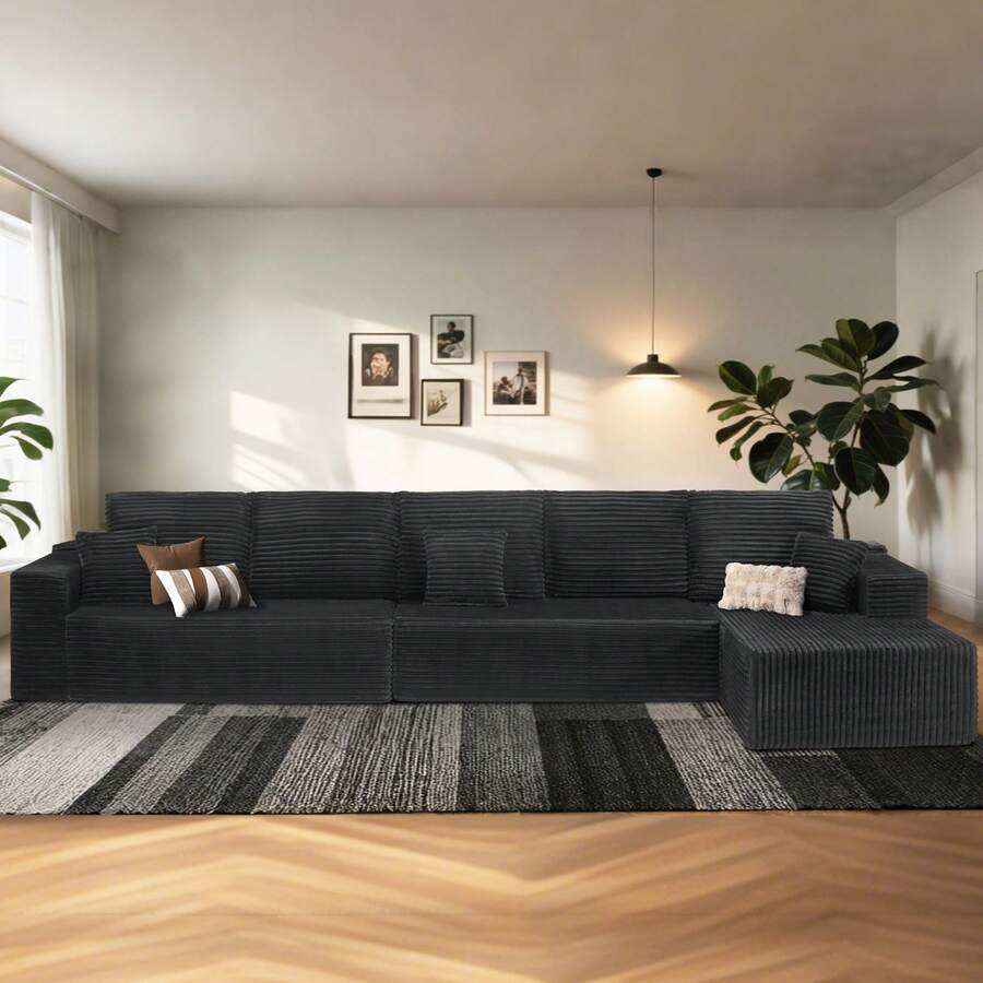 NIZULA FOAM 164"Oversized L Shape Sofa, (Gray)Modern Modular Couch For Living Room Bedroom,No Assembly Required, Ready To Use, Comfy Plush Corduroy Fabric ,Sofa De Sala,Couch,Sofa Cama,Muebles Para Sala,Couch For Living Room, Living Room Furniture, Muebles, Bedroom Furniture Set, Recliner Chair For Adult, Living Room Set Furniture, (The Single Chair Is Available Separately Or To Pair With The Sofa) - Gray L-shaped Right-Facing Chaise - 查看 1