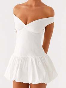 Women's Off - The - Shoulder Puff - Skirt Mini Dresses For Spring/Summer Party, Date  Vacation - White - View 3