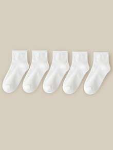 5 Pairs Kids Classic Solid Color Mid-Calf Socks, Versatile For Autumn/Winter, All Season, Back To School Outfits, Non-Slip Sports Socks - Multicolor - View 17