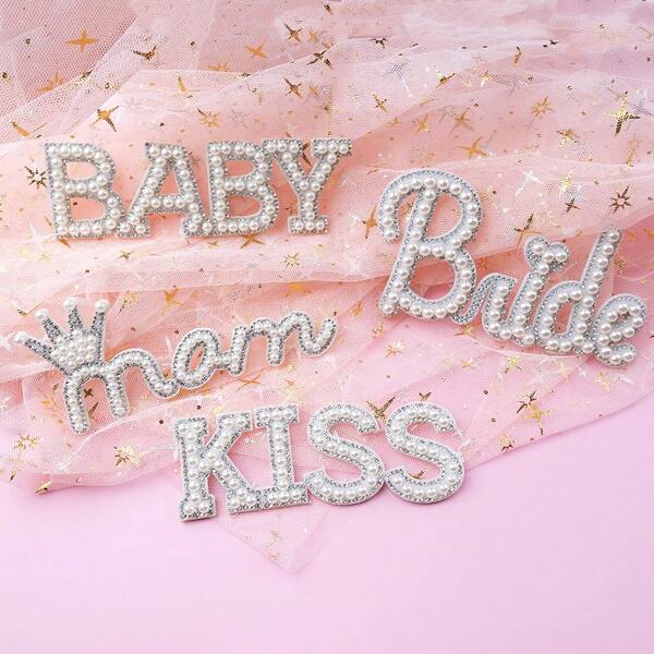 1pc Bridal Queen Pearl & Rhinestone Decor Patch, Crown, Jacket, Bag Applique, Wedding Dress Accessory