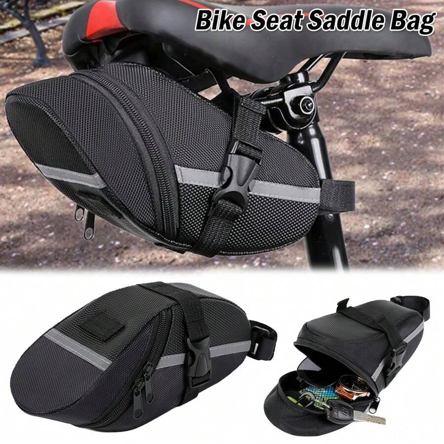 4PCS  Bike Seat Waterproof Bags Bicycle Storage Saddle Bag Cycling Rear Pouch - Black - View 1