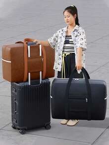 1pc Oil Wax Leather Storage Bag, A Simple And High-End Storage Bag That Can Be Placed On The Luggage Handle, A Foldable Storage Bag, Travel Bag, Suitable For Storing Clothes, Toiletries, Toys Closet Organization And Storage Clothes Organizer Bedroom