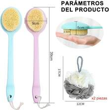 Cepillo corporal,cepillo corporal para baño,cepillo para la espalda ducha, 2 cepillos.El diseño con largo doblado ayuda a limpiar la espalda.Con 2 bolas de baño WIZX - Azul - Ver 3