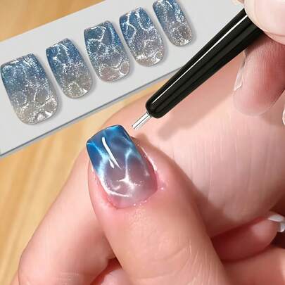 1支水波纹猫眼磁吸笔，海洋风磁吸美甲凝胶，3D立体效果，多功能美甲工具