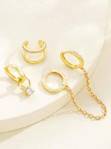 3 件套女士方晶锆石流苏链百搭耳环套装