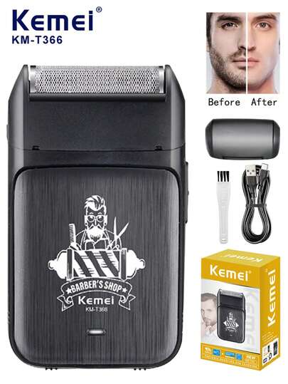  1 件装 Kemei 便携式男士电动剃须刀专业胡须修剪器 USB 充电式面部剃须刀理发器往复式剃须刀和脱毛产品，家庭沙龙旅行万圣节圣诞节礼物