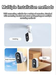 1pc Smart WiFi Battery-Powered Surveillance Camera, 3.6mm F2.0 Lens, IR LED Lights, Light Sensor, Microphone, Compact Black & White Rectangular Design, Rechargeable Wireless Security Camera For Indoor/Outdoor Home Use
